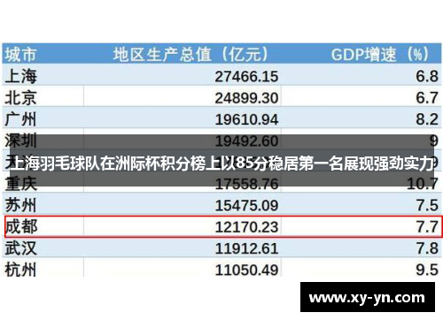上海羽毛球队在洲际杯积分榜上以85分稳居第一名展现强劲实力
